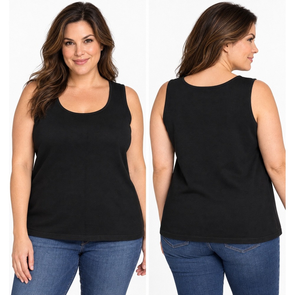 Jones New York Signature Black Knit Tank Top Shell Plus Size 2X Scoop Neck